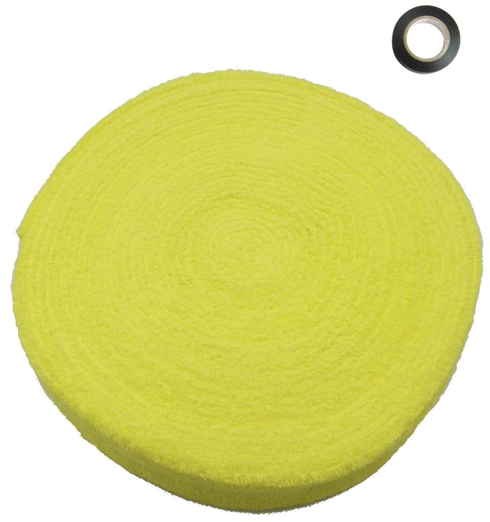 Cotton Grip Tape 10 Meters with End Tape for and Squash [phalatina] Thick, Quick-Drying Towel, Long, Badminton, Tennis, (Yellow)