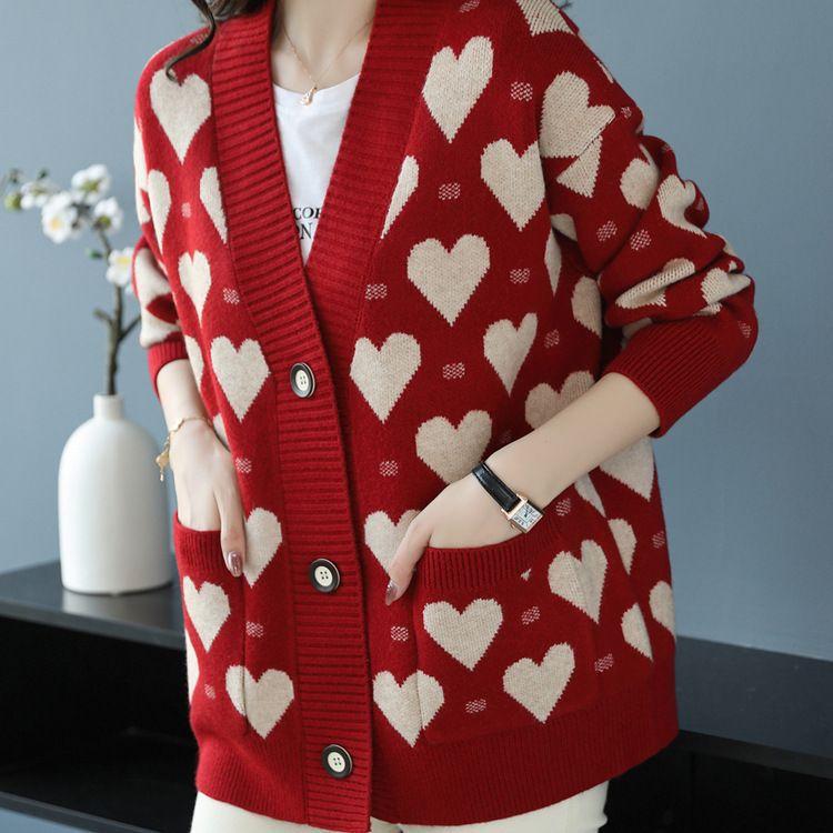 Mittellanger Love-Pullover für Damen, 2023, Herbst/Winter, neuer Strick-Cardigan