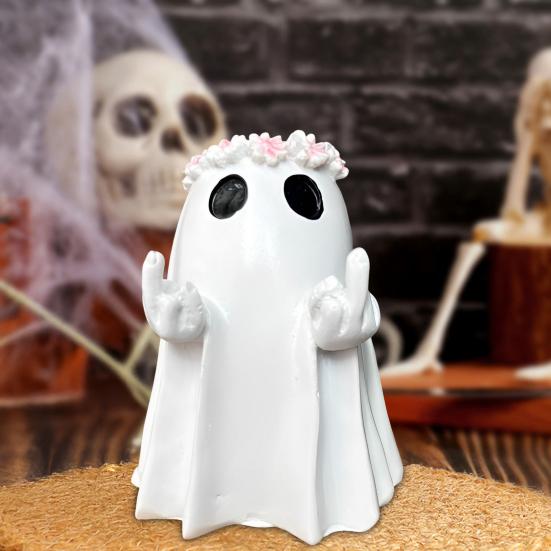 Halloween Middle Finger Ghost Statue Wreath Ghost Resin Figurine Sculpture Holiday Party Home Office Desktop Decoration Ornament