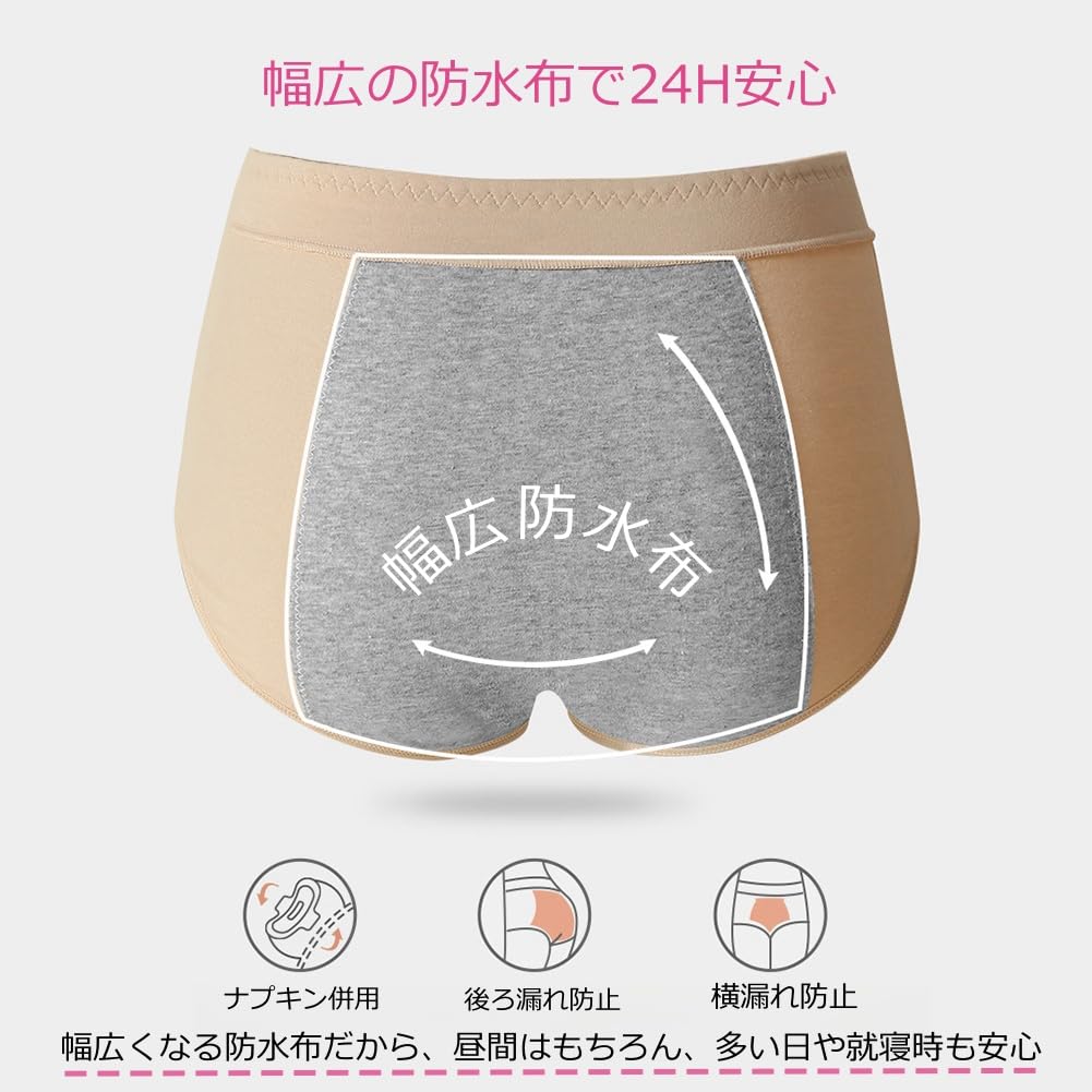 Sanitary Shorts for with Front for Heavy Flow Cotton Plus Junior [TDIOSN] Women, Pocket, Leak-Proof, Days, Blend, Breathable, Sizes, Sizes, 3-Pack