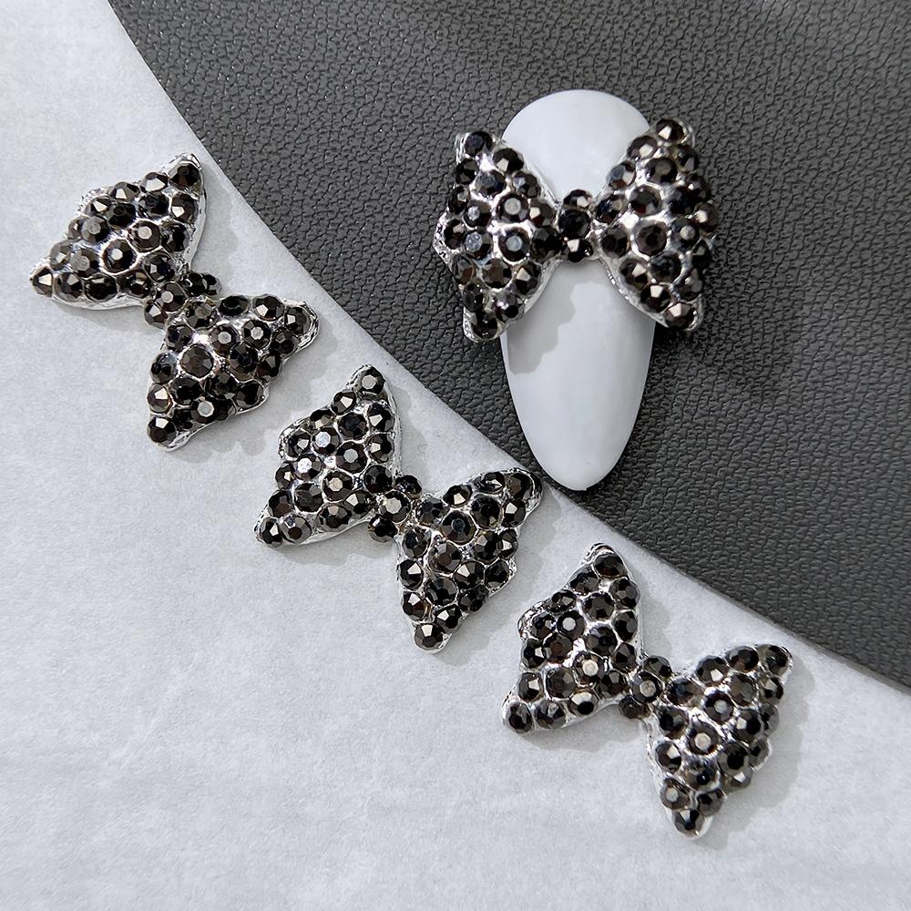 5 Stück lila Diamant-Nagelkunst-Zubehör mit großer Schleife für Nagelkunst-Kreationen