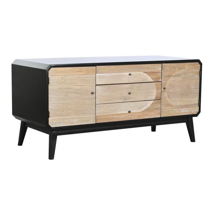 Meuble TV - Moderne - Bois - 120 cm - 3 tiroirs - 2 portes - Noir