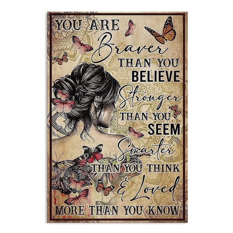 Inspirierende Sprüche auf Blechschildern, Retro-Wandkunst, Sei gut zu dir selbst, Vintage-Hippie-Mädchen, Poster für Zuhause, Garten