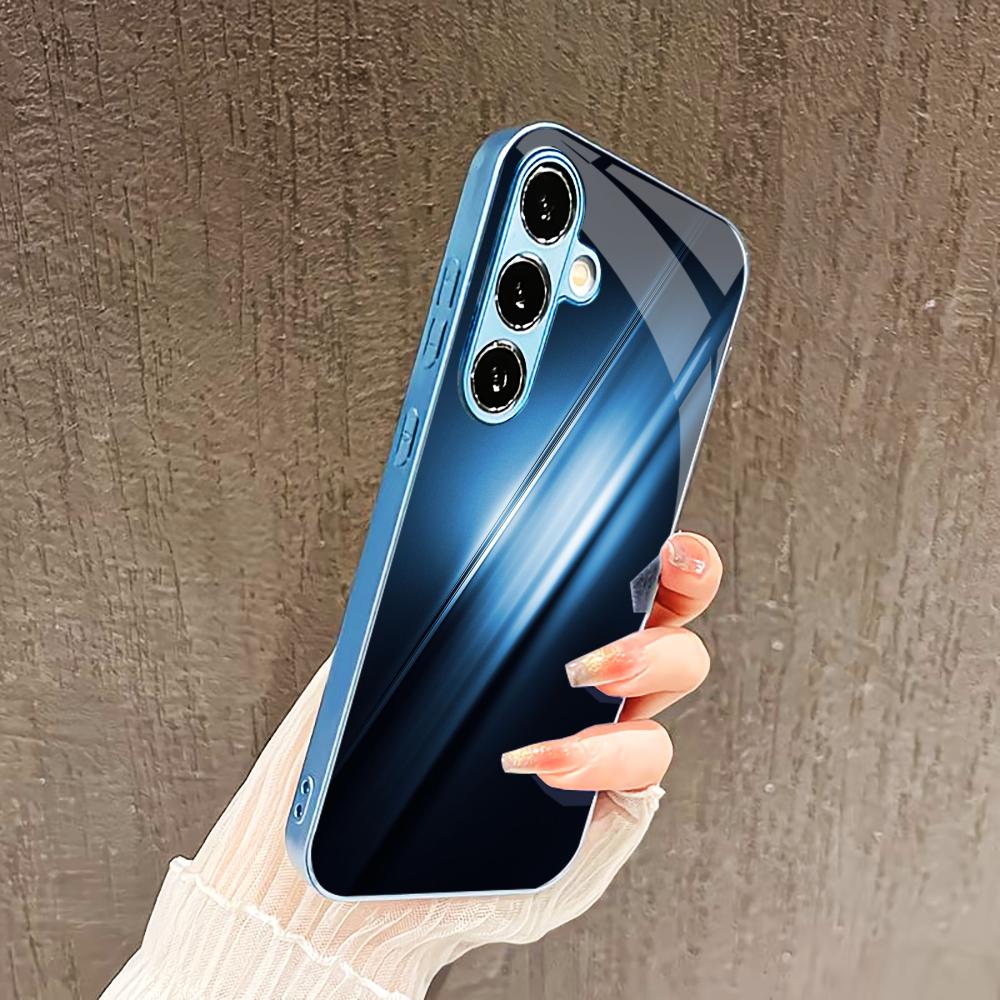 Deep Blue Business style PhoneCase for Samsung Galaxy S26 S25 S24 S23 S22 FE Ultra Plus Built-in glass feel bare machine Men