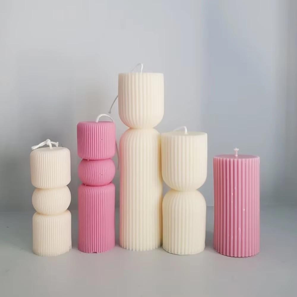 Geometry Stripe Pillar Candle Molds Plastic Column Making CandleHolder Wedding Items 3D Silicone Mold Taper Acrylic Party Supplies