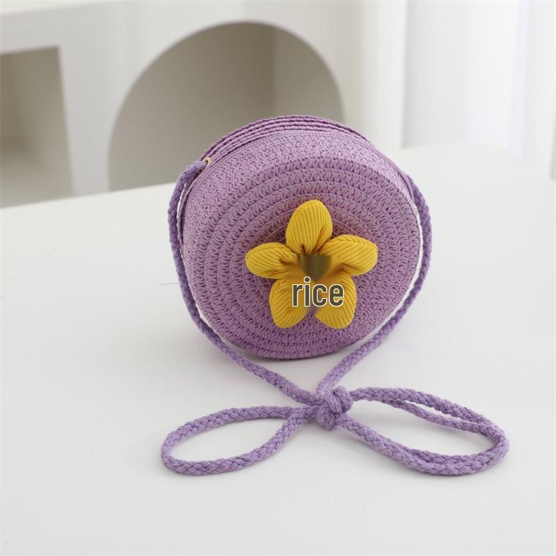 Children's Straw Woven Crossbody Bag - Small Girl's Phone and Coin Purse for Summer Outings and Seaside Trips