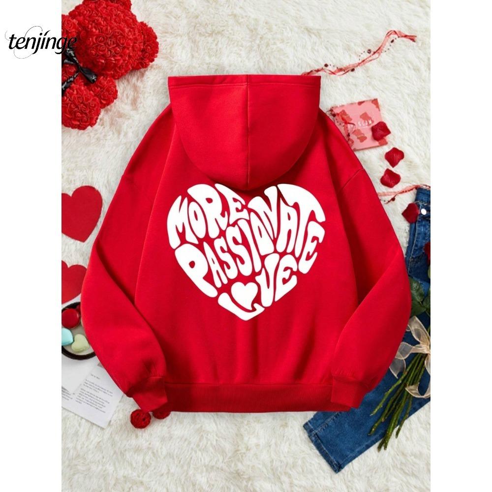 More Passionate Love Letter Pattern Printed Men's Hoodie, Simple Casual Hoodie, Warm and Loose Sportswear, Hip-hop Sportswear, Couple's Outfit