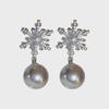 Zircon Snowflake Imitation Pearl Earrings - Light Luxury Silver Studs for Women