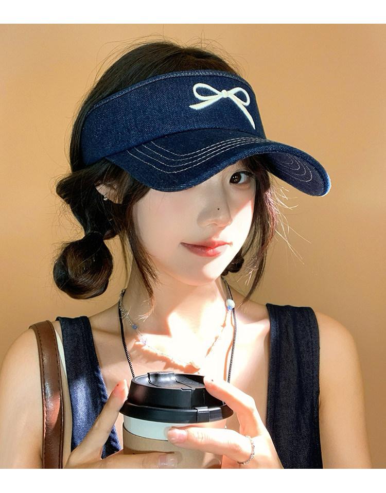 Fashionable Denim Bow Embroidered Baseball Cap Women Breathable, Wide-Brimmed, Sun-Protective, Open-Top, Versatile