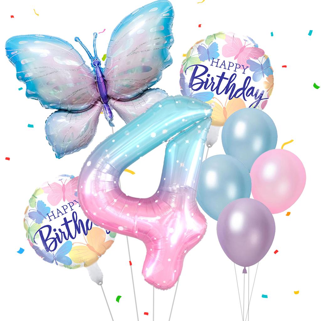 Gradient Color Digital Butterfly Balloon Set 32 Inch Digital Aluminum Foil Balloon Birthday Party Anniversary Decoration (0-9)
