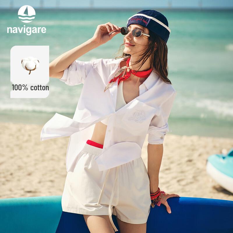 Navigare Women s Loose-Fit Long Sleeve White Cotton Shirt S