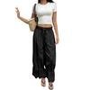 Damen Spitzenbesatz Rüschensaum Weites Bein Hoher Bund Lange Lockere Hose Vintage Stil Strand Reise Urlaubs Hose