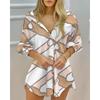 Beach Elegant Punk New Arrival Fashion Fall Long Sleeves Smocking V-neck Buttons Stripes Shirt Women