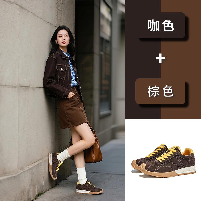 Leather German training shoes women's 2025 autumn new women's shoes commuting versatile flat-bottomed sports Forrest Gump shoes women's light women's