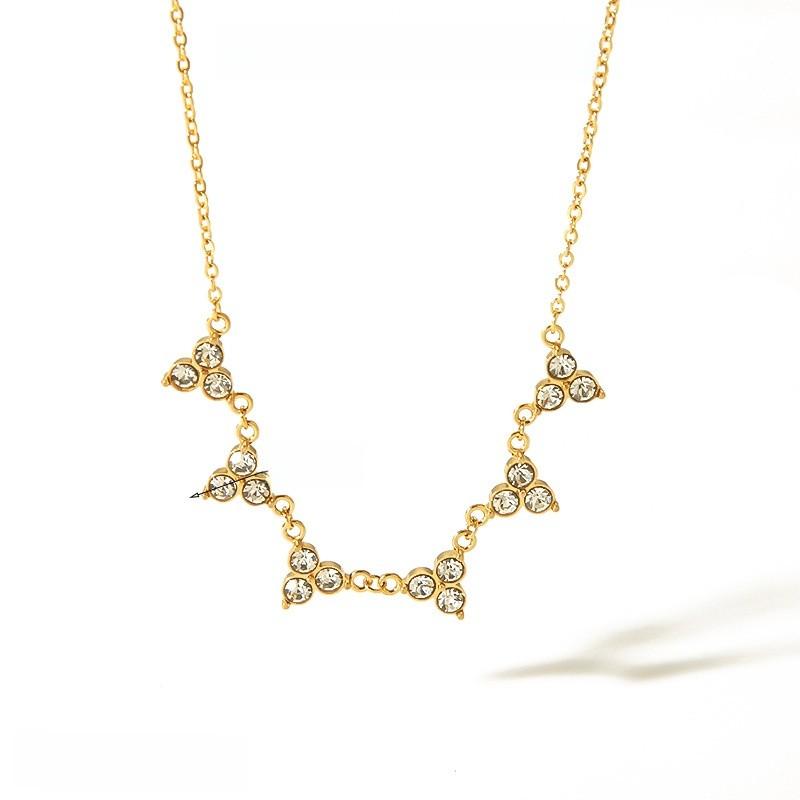 French Style Stainless Steel Necklace With Geometric Water Diamond Pendant For Women