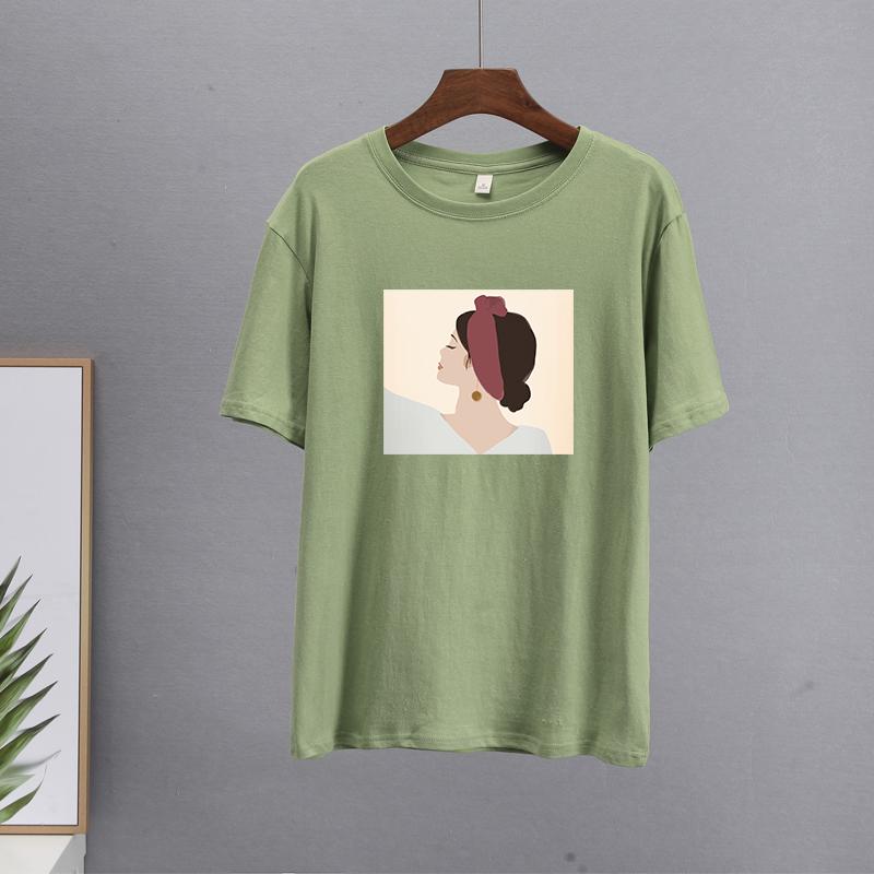 Hirsionsan Vintage Printed T Shirt Women Summer Chic Tees 100% Cotton Elegant Jumper Clothes Oversized Casual Pullover Top