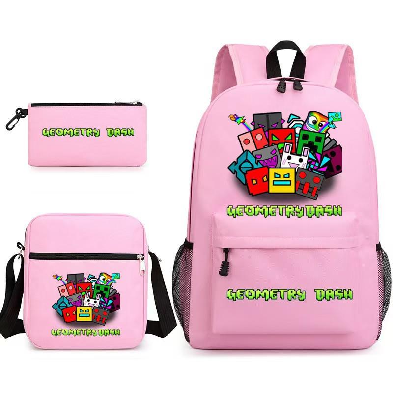 Geometric sprint trend starry sky schoolbag three-piece geometry dash heat transfer personalized backpack leisure bag