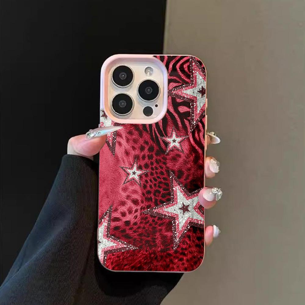 HOT Luxury Red Leopard Print Star Lichee Leather Pattern Phone Case For Redmi Note 14 13 12 11 10 9 8 Pro Plus 4G 5G Cover