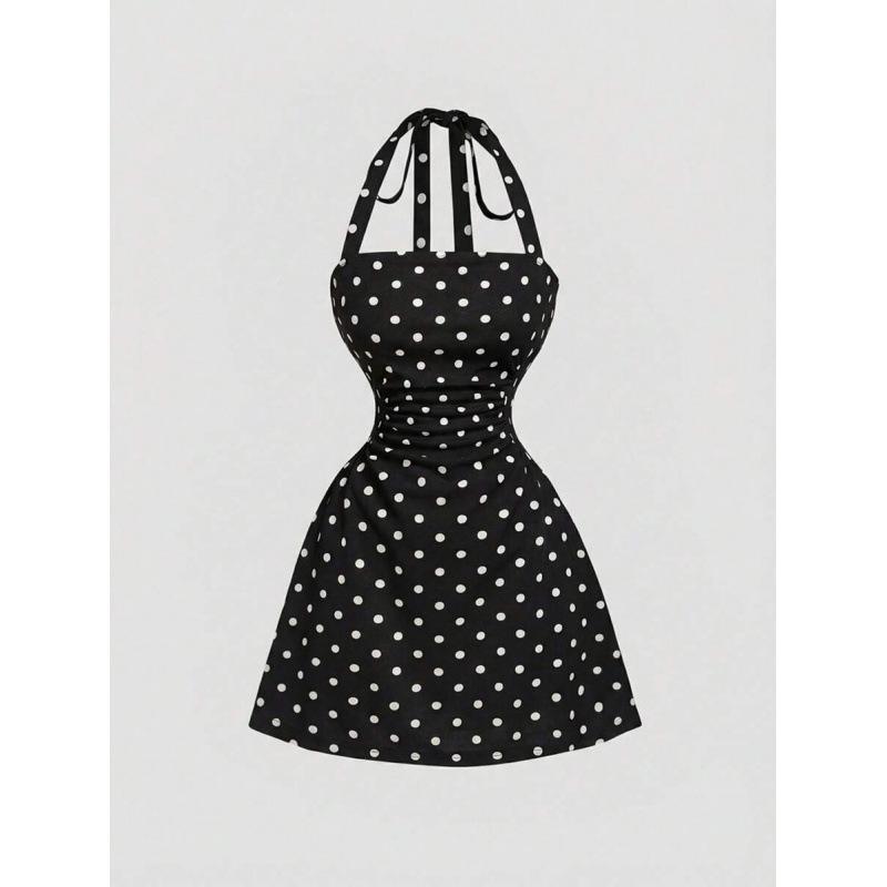 European summer striped halter tie casual party sleeveless backless short dress XXS