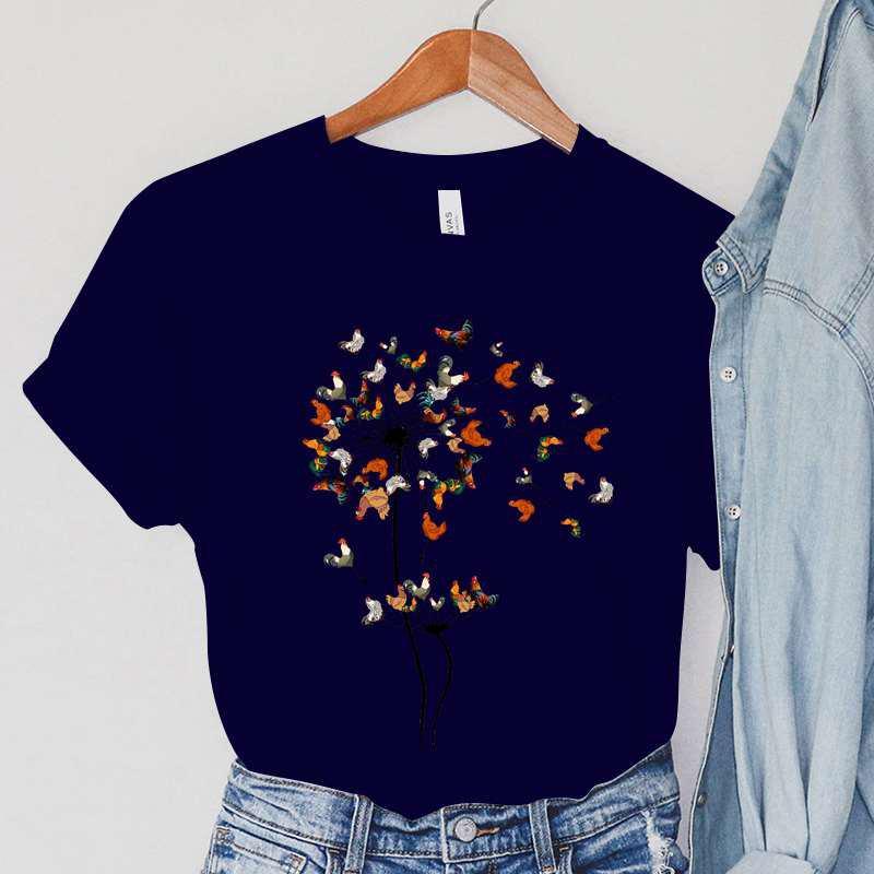 Dandelion Chicken Print Summer T-shirts For Women Casual T-shirts O Neck Short-sleeved T-shirts Fashion Tshirt