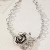 Big Exaggerated Flower Necklace Coarse Neck Chain Wedding Metal Rose Necklace  Birthday