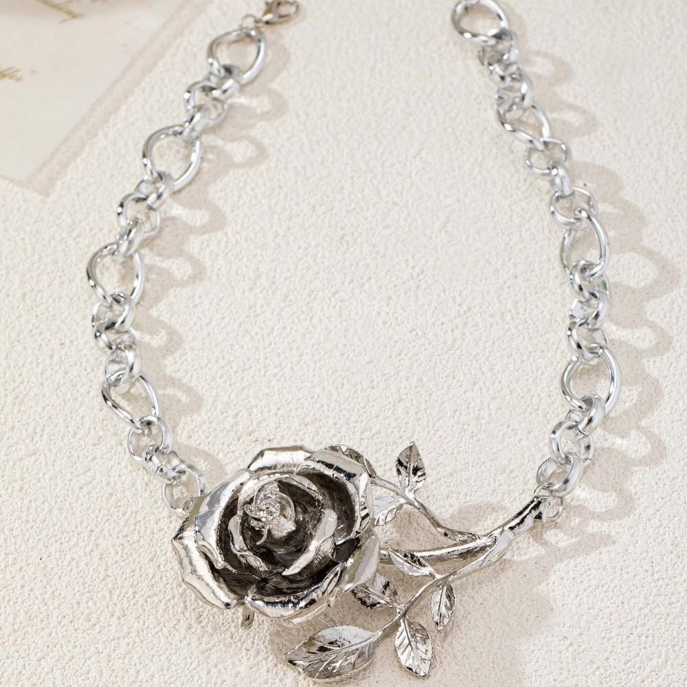 Big Exaggerated Flower Necklace Coarse Neck Chain Wedding Metal Rose Necklace  Birthday