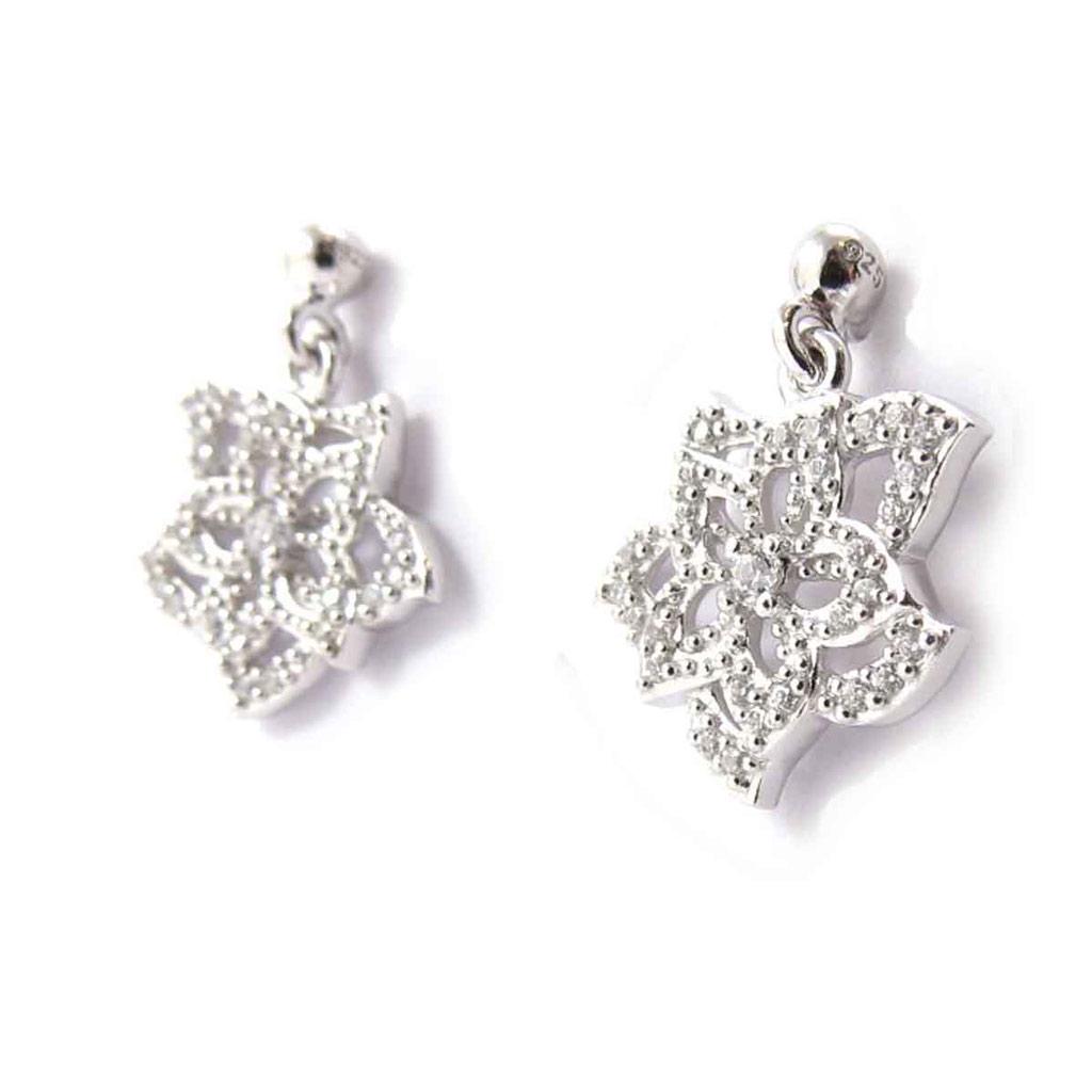 Les Trésors De Lily [J8146] - Kolczyki Srebrne 'Flora' białe srebrzyste (rodowane) - 15x13 mm