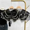 Embroidered Half Shirt False Collar Black Spread Lapel Versatile Art Collar Sweet Shawl False Decorative Shawl