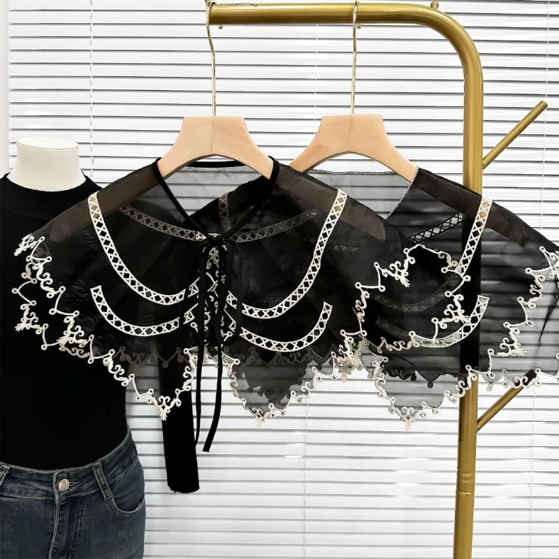 Embroidered Half Shirt False Collar Black Spread Lapel Versatile Art Collar Sweet Shawl False Decorative Shawl