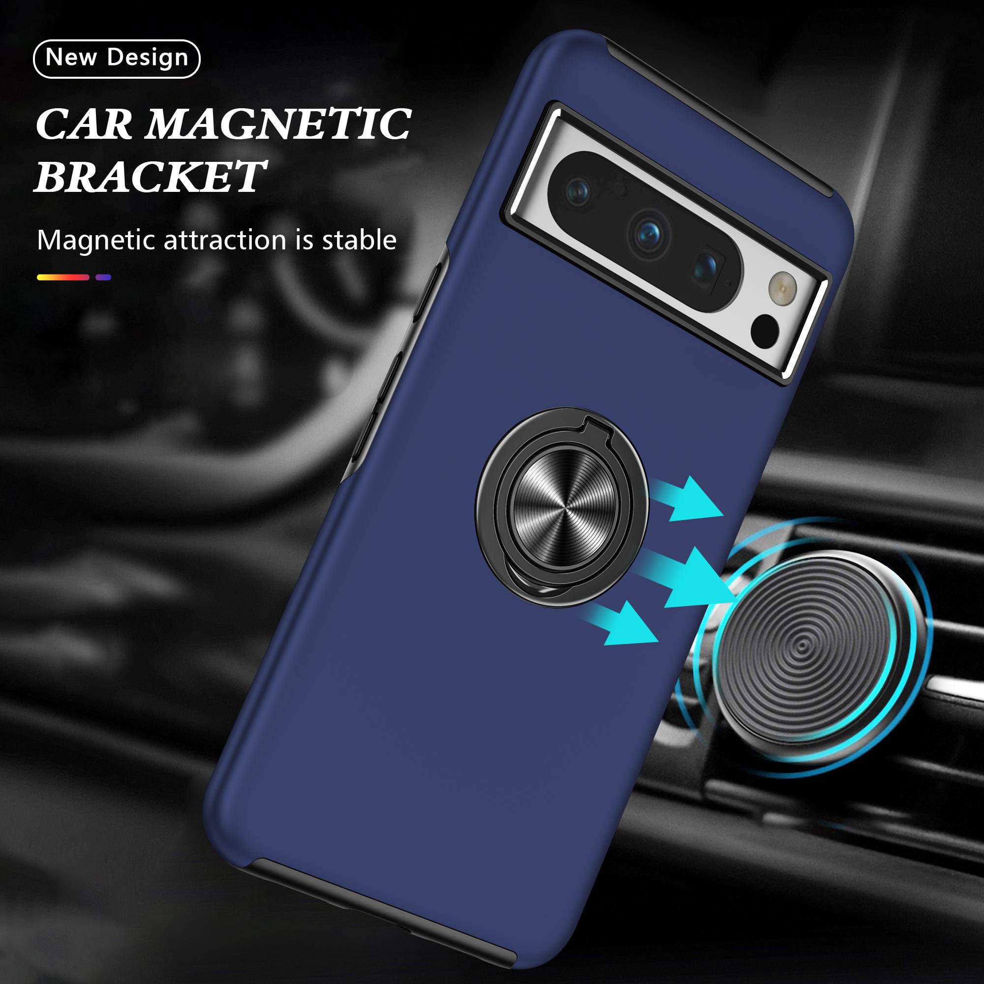 

For Google Pixel 8 Pro Phone Case Ring Holder Kickstand Hard PC+Soft TPU Phone Cover Rose Gold