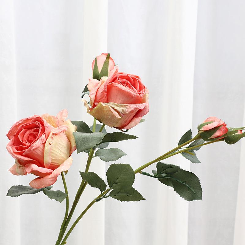 

High-end baked edge Greek rose simulation flower light luxury home living room decoration ornament fake flower рожевий