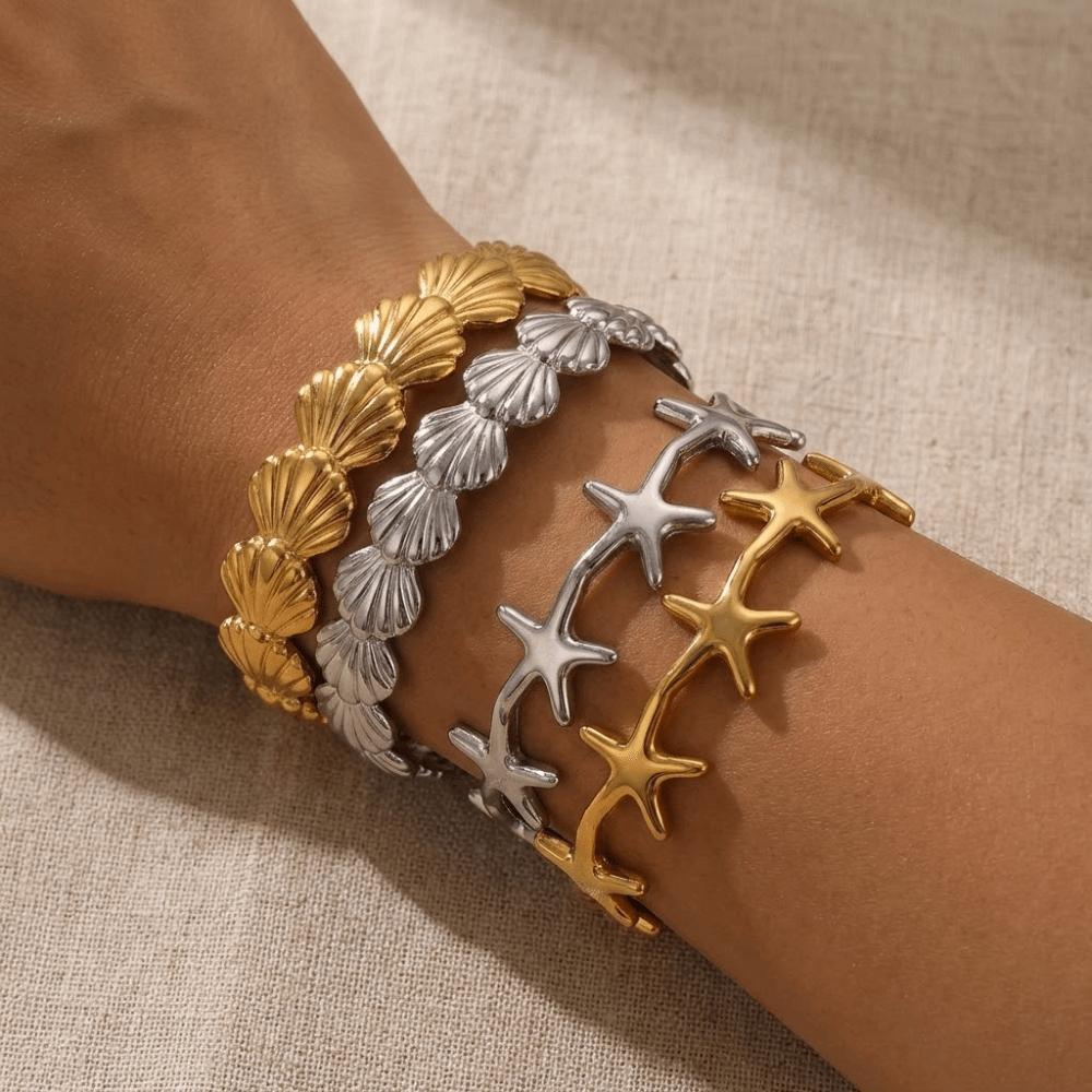Starfish Shell Bracelet Gold Color Vintage Cuff Bracelets Elegant Opening Bangles  Girl