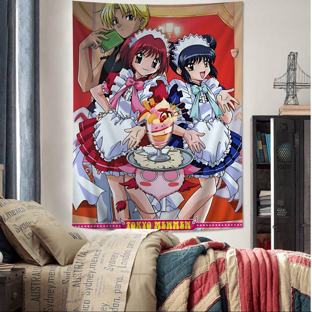 Tokyo Mew Mew Anime Colorful Tapestry Wall Hanging Hippie Flower Wall Carpets Dorm Decor Wall Art Decor