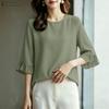 ZANZEA Camicetta casual da donna, girocollo, tinta unita, ampia, con maniche a 3/4