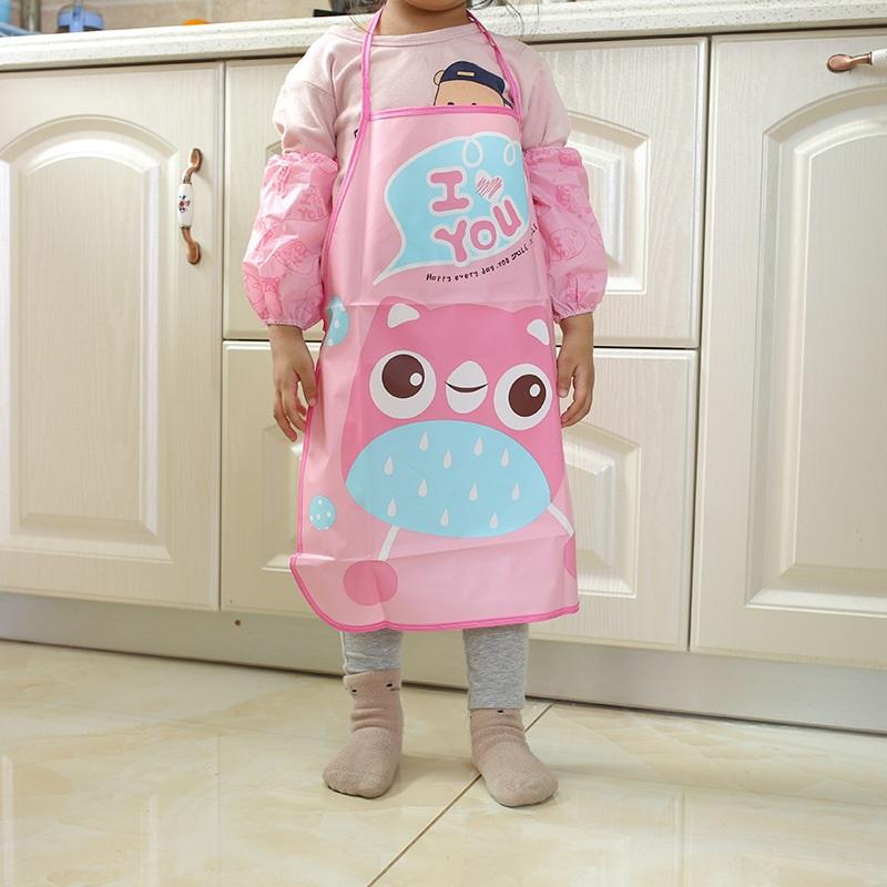 Cartoon Children Waterproof Apron & Sleeve Guard Set, Anti-Stain Art Cooking Apron