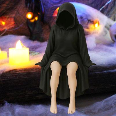 Yousheng Gotická socha knihovny Sexy žena v černém rouše Figurka ženy z pryskyřice Strašidelná ženská figurka pro Halloweenskou dekoraci na plochu