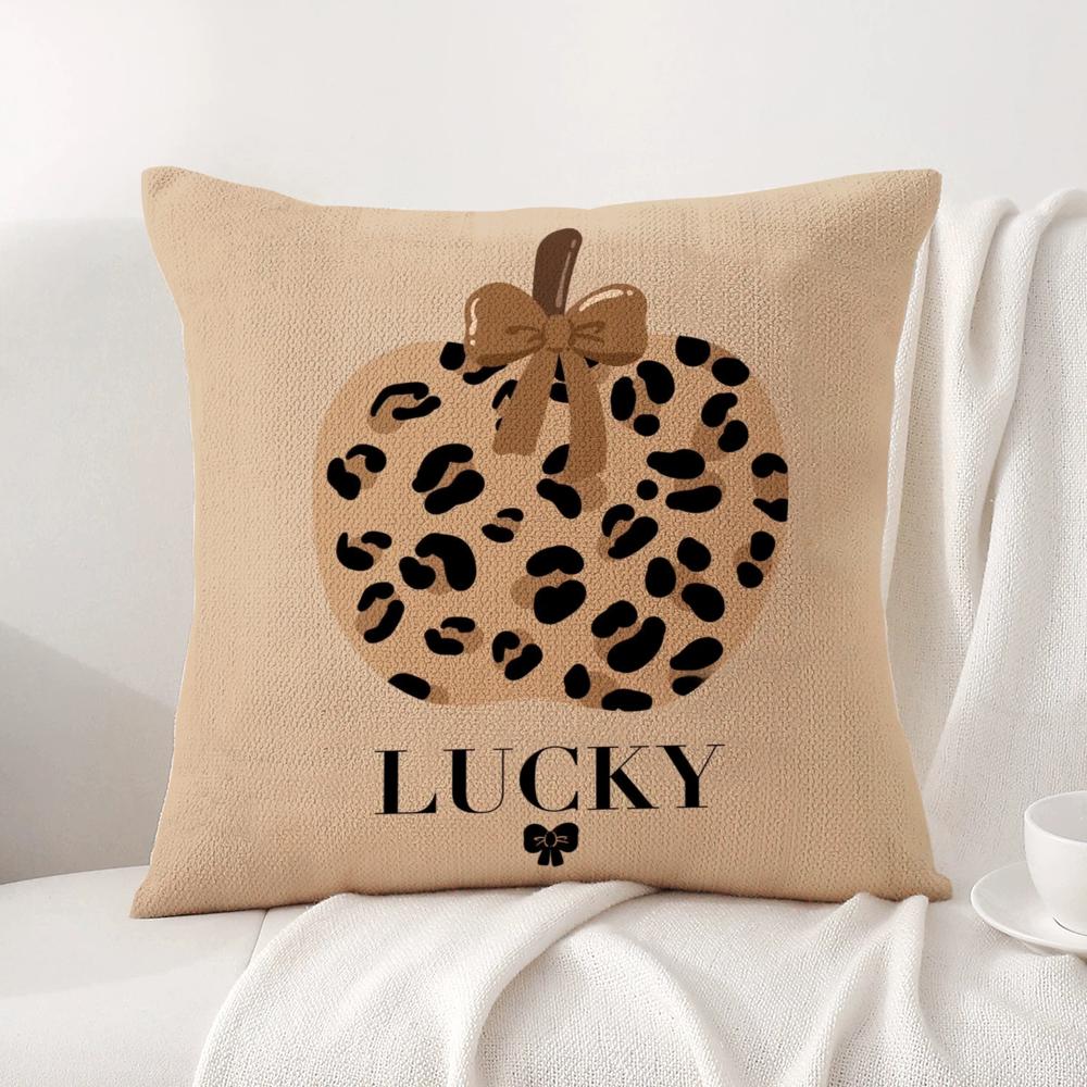 Brown Leopard Print Design Cushion Cover Natural Linen Organic Fabric DoubleSided Printing Sofa Home Decor Breathable
