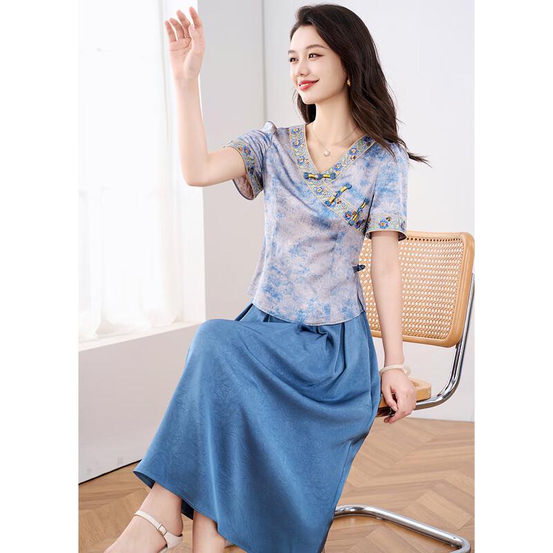 Meilannie New Chinese Style V-Neck Two-Piece Dress Set M
