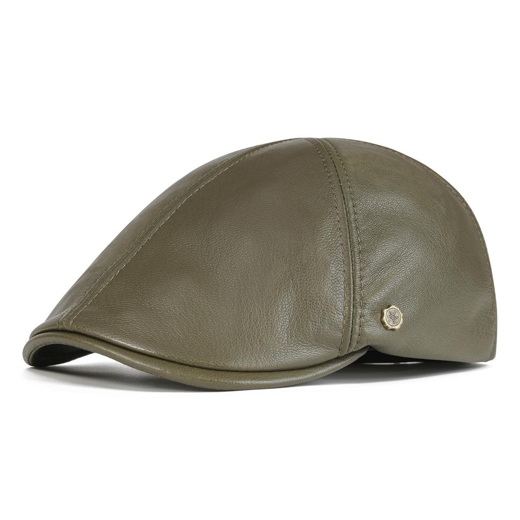 VOBOOM Leather Flat Cap Men Fall Winter Cabbies Hat Brown Black Ivy Caps Soft Smooth Textured Golf Hats 154