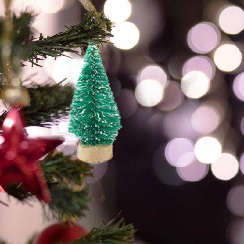 12 Pcs Christmas Tree Mini Pine With Wood Base Wooden Christmas Tree Snow Landscape Xmas Trees Xmas Tabletop Decorative Gifts