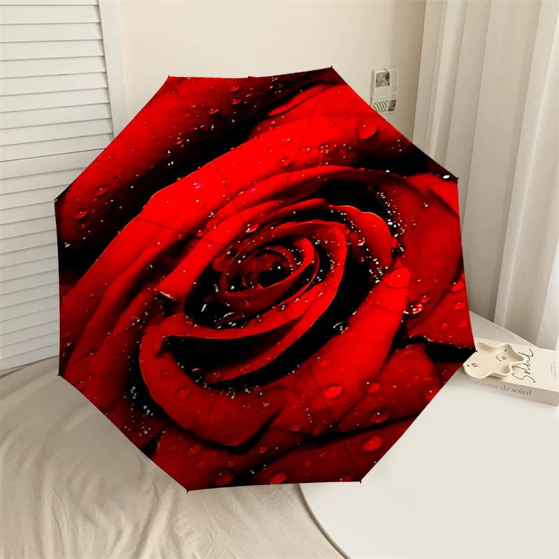 

1PC Rose Petals Automatic Open/Close Umbrella with Windproof, 8-Rib Sturdy Canopy, Durable Ribs, Fashionable Design,1241a