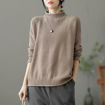 Pullover Sweater Vintage High Collar Long Sleeved Knitwear Women Solid Casual Autumn and Winter New Loose Sweater