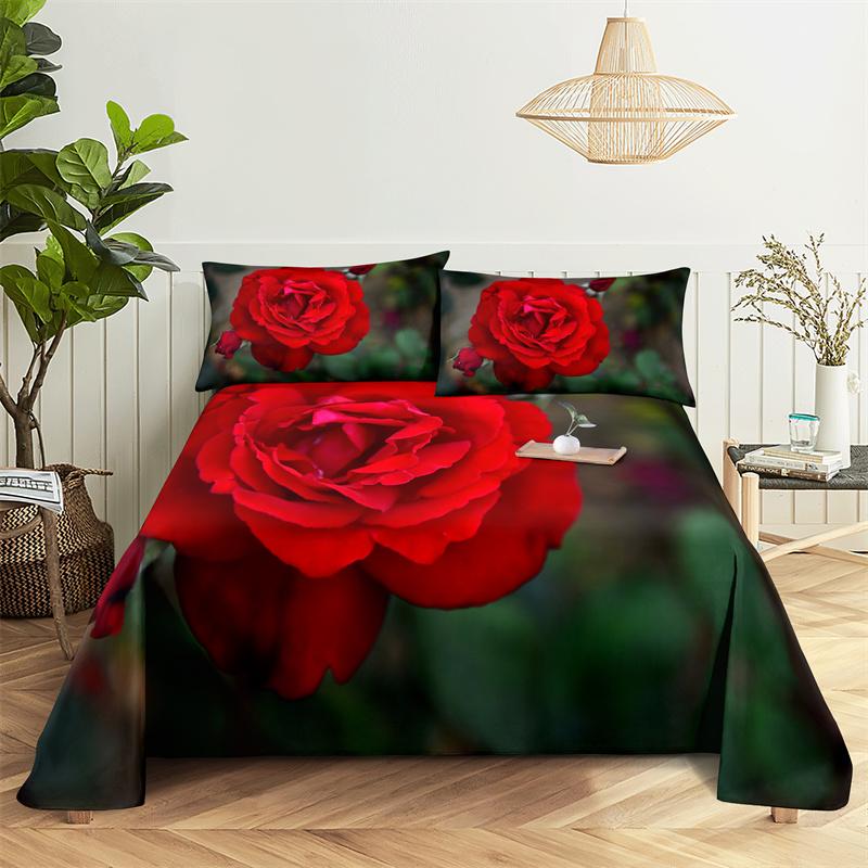 Red Rose Duvet Cover Set 3D Print Romantic Theme Valentine's Day Gift Polyester Comforter Cover with Pillowcase King Queen Size