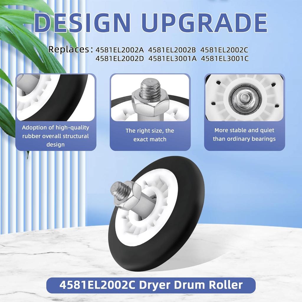 DLE2516W DLE3777W DLE5977W DLE7177WM DLE5955W DLE0442W Dryer Repair Kit Dryer Roller Kit for LG Kenmore,Includes 4581EL2002C Dryer Drum Roller,