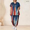 Women Plus Size V Neck Short Sleeve Scrub Set Red Blue Gold Brush Stroke Dots Print Nurse Uniform Set