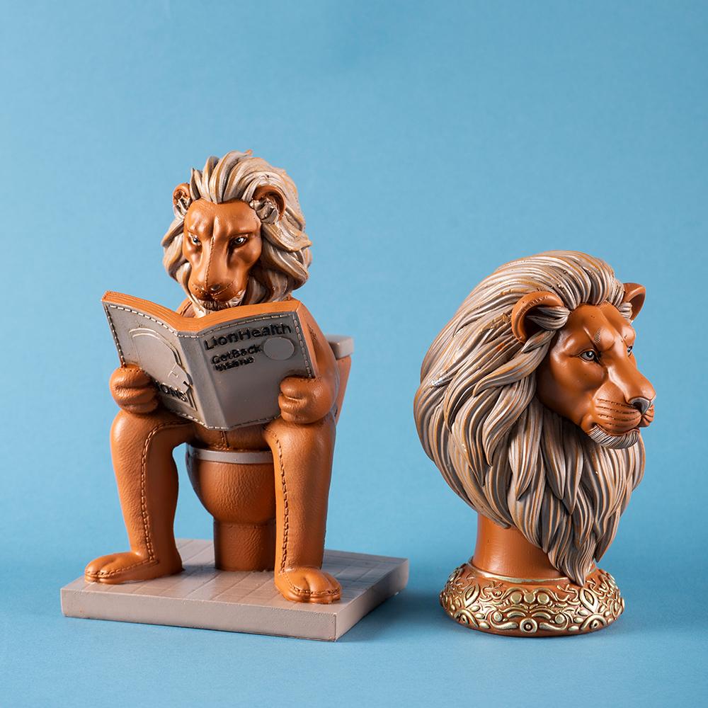 Lion Reading Statue Scholar Animal Sculpture Book Lover Gift Library Decor Unique Desk Ornament Wisdom Bookworm Art Present
