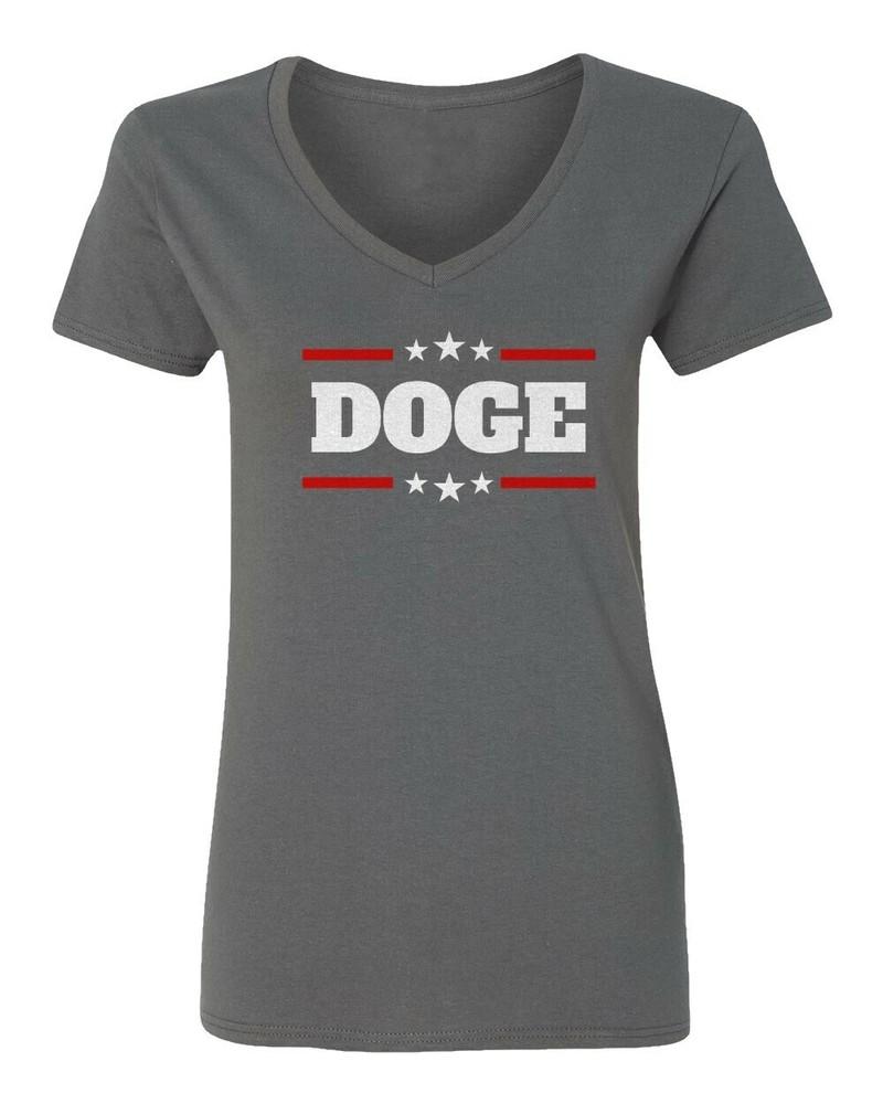 Trump DOGE Musk Ramaswamy US President Efficency Crew Ladies V-Neck Tshirt Unisex T-Shirt L