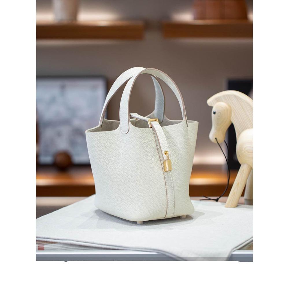 

[Высококлассная Кастомизация] Полуручная Сумка из Кашемировой Шерстяной Пряжи с Кожаными Ручками, Ручная Женская Сумка 18x13x18cm белый