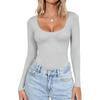 Dames Kleur Lange Mouwen Slim Fit Nek T-shirt Basis Casual Top