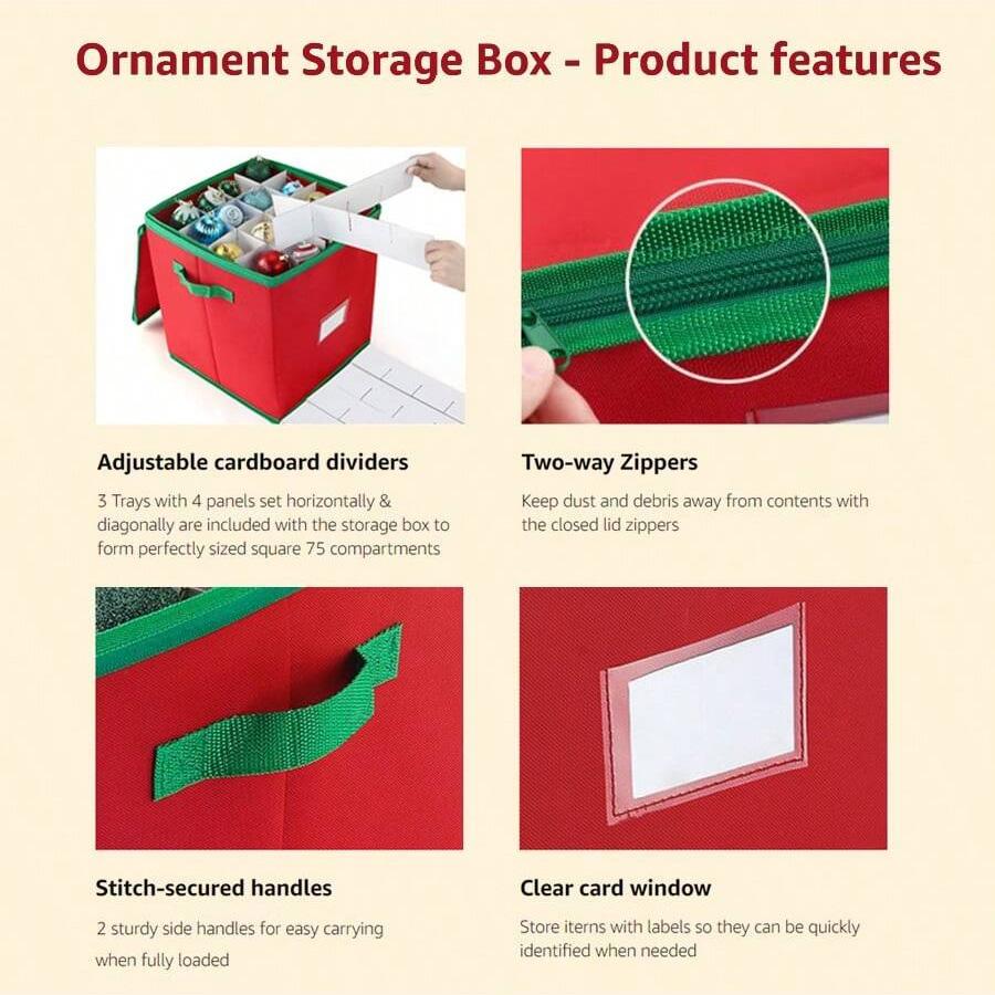 64-Piece Christmas Decoration Storage Box - Large Foldable with Lid for Ornaments, Holiday Supplies & Seasonal Clothes
